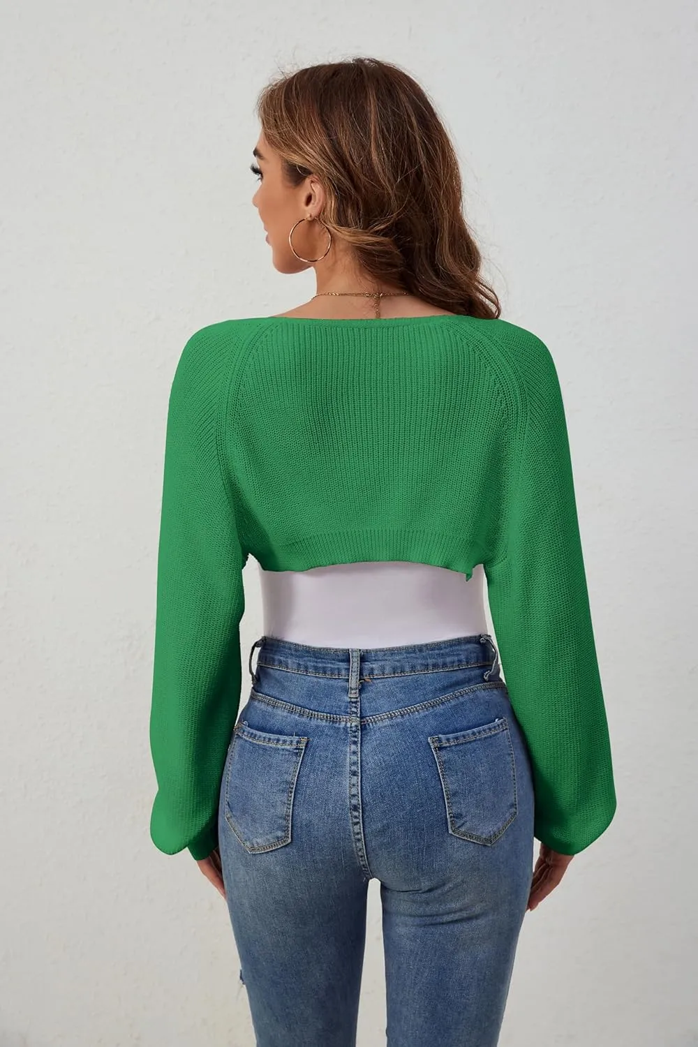 Women's Shrug Cardigan Sweaters Open Front Crop Cardigan Ribbed Knit Long Sleeve Drop Shoulder Bolero Sweater