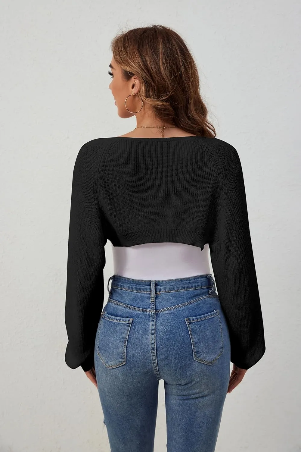 Women's Shrug Cardigan Sweaters Open Front Crop Cardigan Ribbed Knit Long Sleeve Drop Shoulder Bolero Sweater