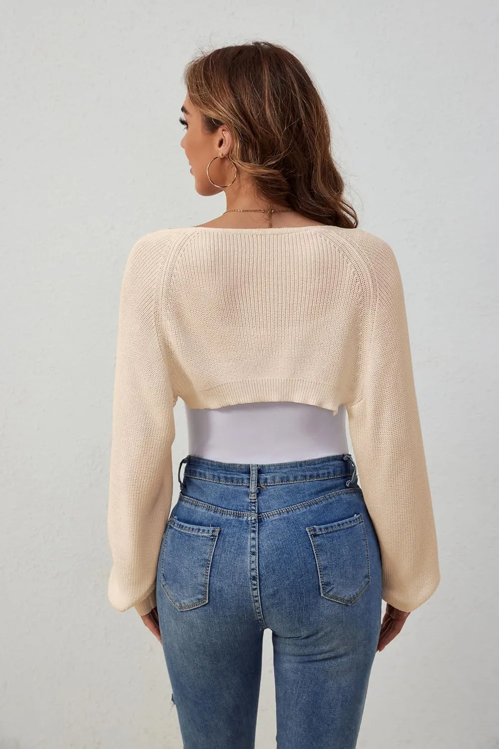 Women's Shrug Cardigan Sweaters Open Front Crop Cardigan Ribbed Knit Long Sleeve Drop Shoulder Bolero Sweater