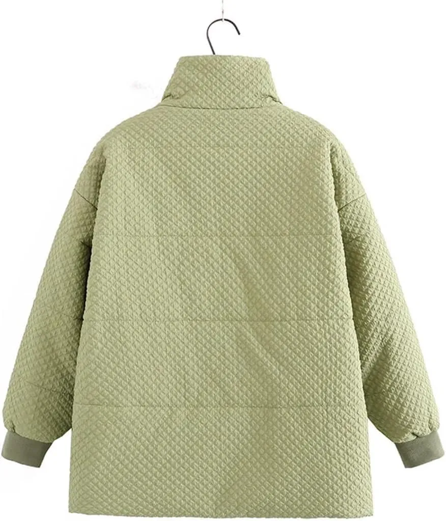 Women's Winter Parka Double Pockets Stand Collar Down Cotton Padded Jacket Loose Warm Coat