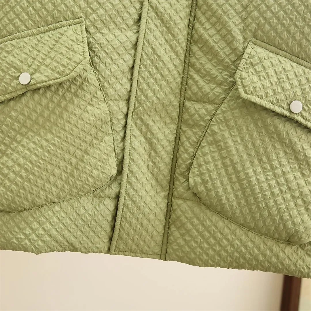 Women's Winter Parka Double Pockets Stand Collar Down Cotton Padded Jacket Loose Warm Coat