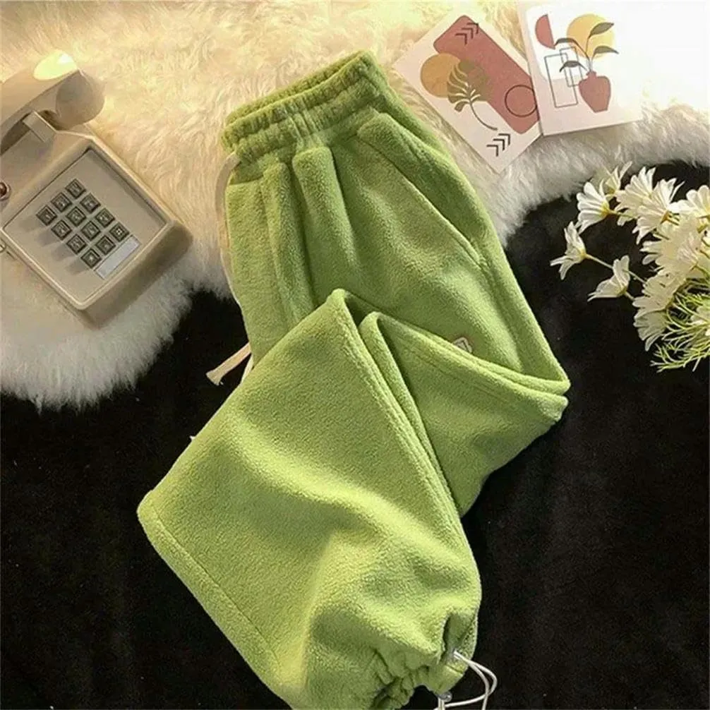 Women's Wool Pants in Autumn and Winter Warm Jacket Casual Pants Ankle Solid Color Drawstring Harem Pants