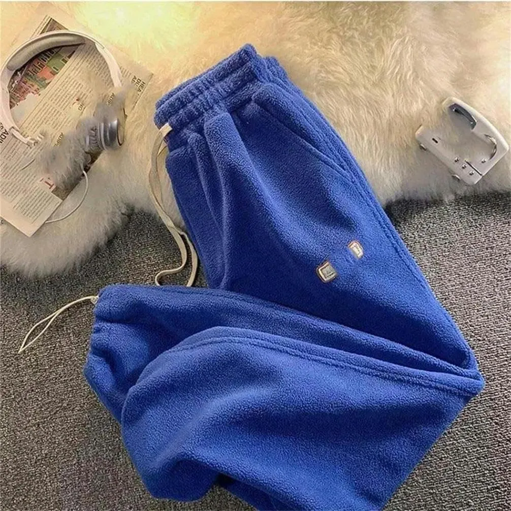 Women's Wool Pants in Autumn and Winter Warm Jacket Casual Pants Ankle Solid Color Drawstring Harem Pants