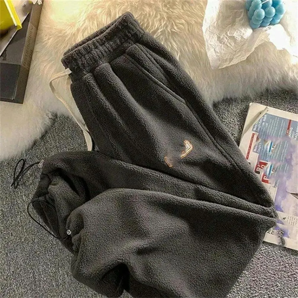 Women's Wool Pants in Autumn and Winter Warm Jacket Casual Pants Ankle Solid Color Drawstring Harem Pants