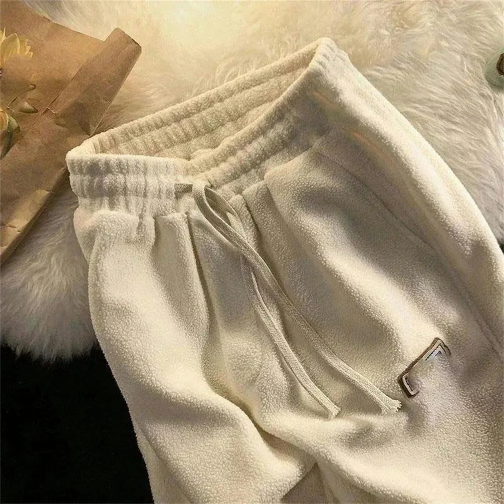 Women's Wool Pants in Autumn and Winter Warm Jacket Casual Pants Ankle Solid Color Drawstring Harem Pants