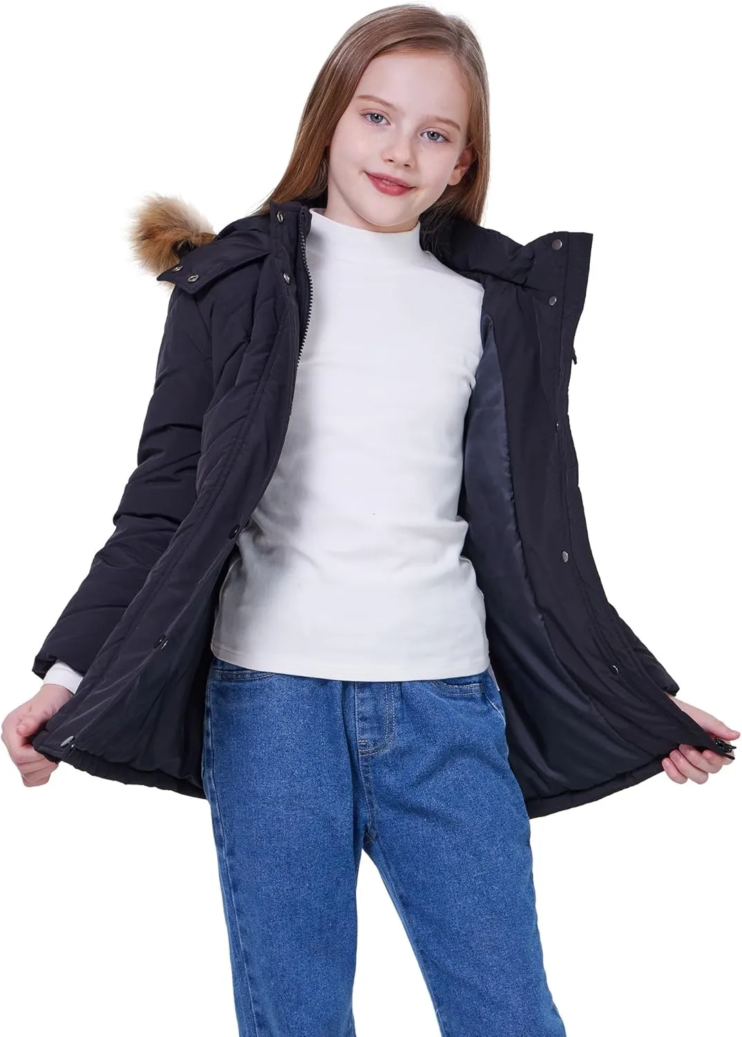 WULFUL Girl's Winter Coats Outerwear Down Puffer Jacket Waterproof with Warm Fur Hood