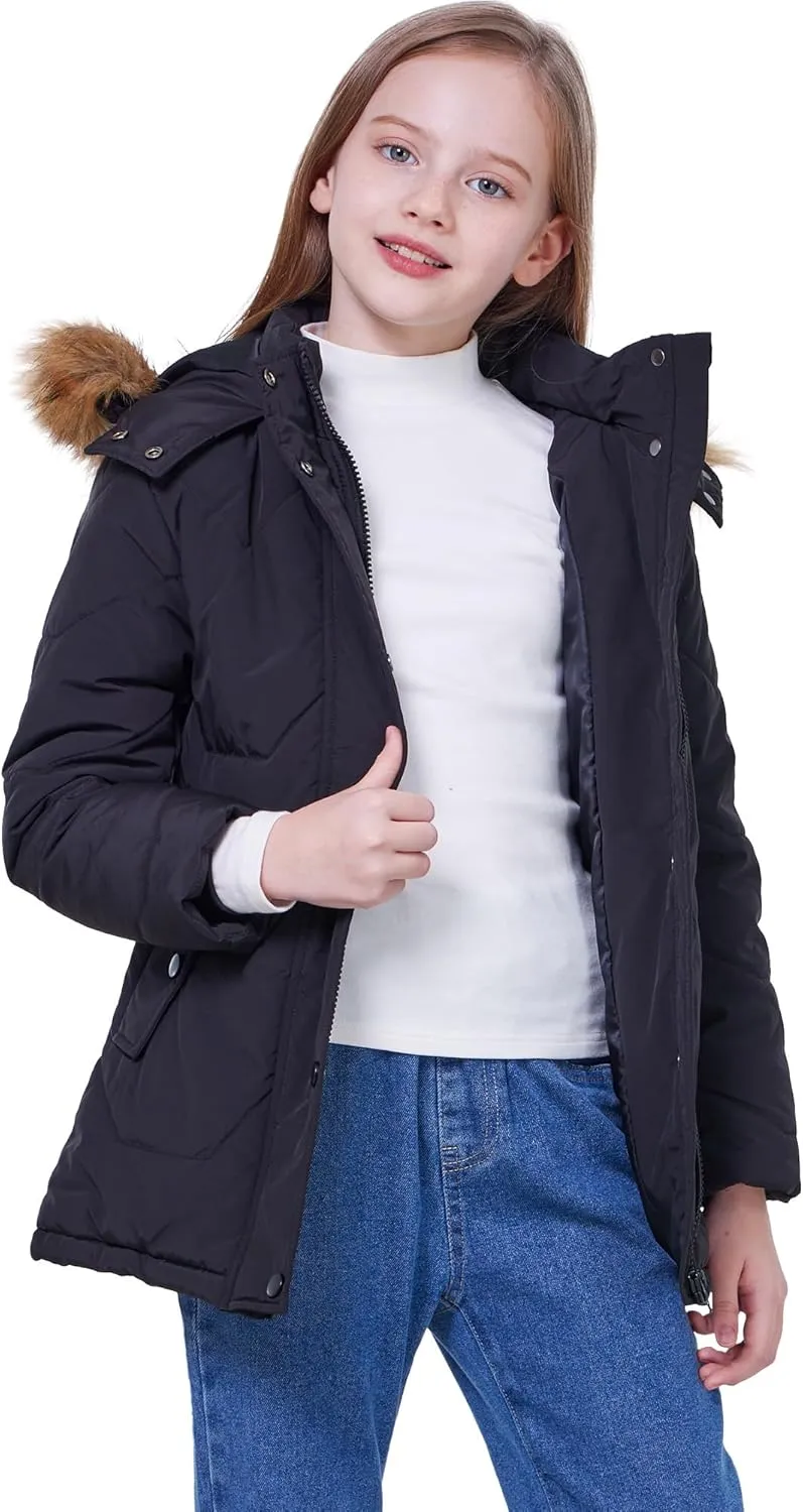 WULFUL Girl's Winter Coats Outerwear Down Puffer Jacket Waterproof with Warm Fur Hood