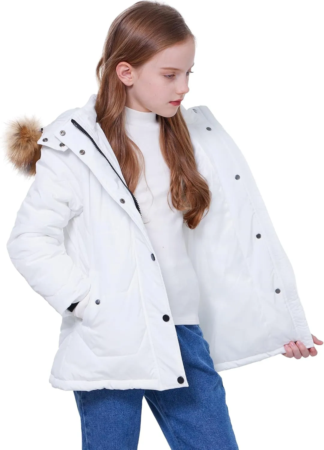 WULFUL Girl's Winter Coats Outerwear Down Puffer Jacket Waterproof with Warm Fur Hood