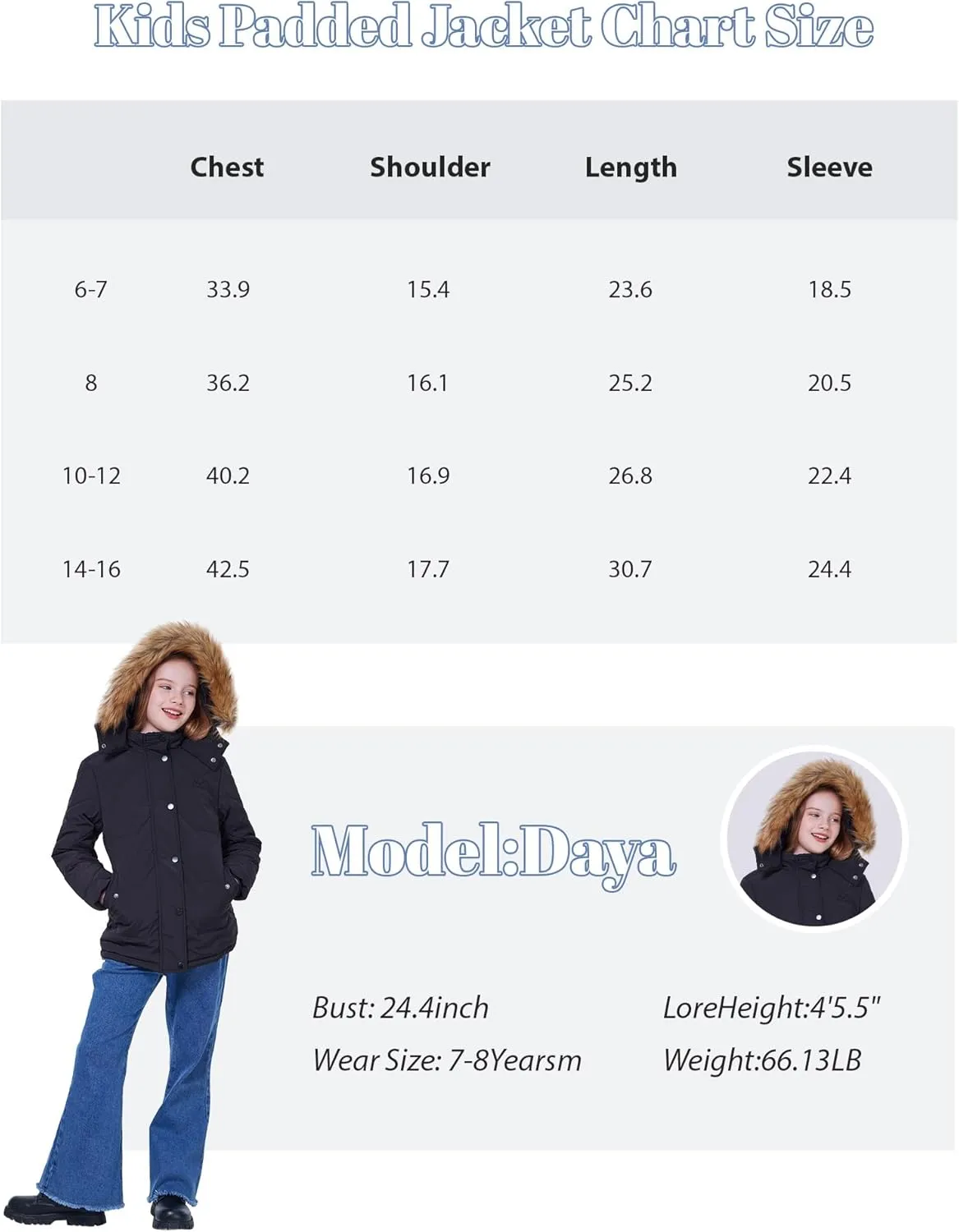WULFUL Girl's Winter Coats Outerwear Down Puffer Jacket Waterproof with Warm Fur Hood