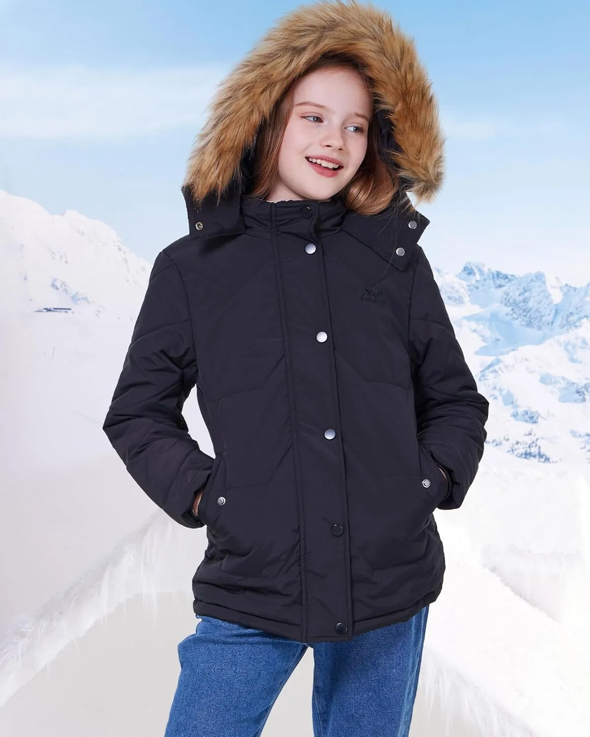 WULFUL Girl's Winter Coats Outerwear Down Puffer Jacket Waterproof with Warm Fur Hood