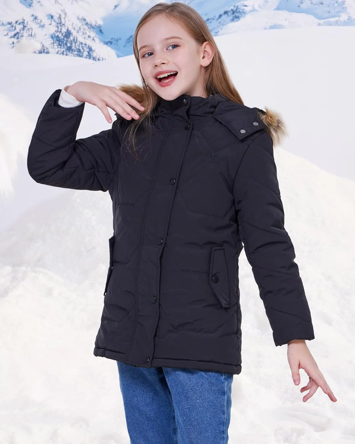 WULFUL Girl's Winter Coats Outerwear Down Puffer Jacket Waterproof with Warm Fur Hood