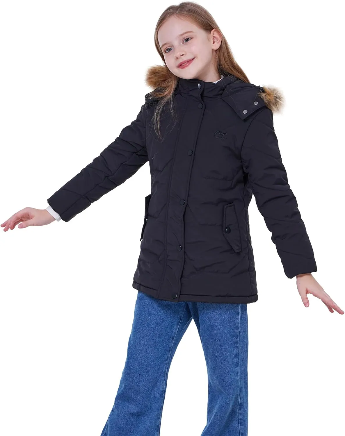 WULFUL Girl's Winter Coats Outerwear Down Puffer Jacket Waterproof with Warm Fur Hood