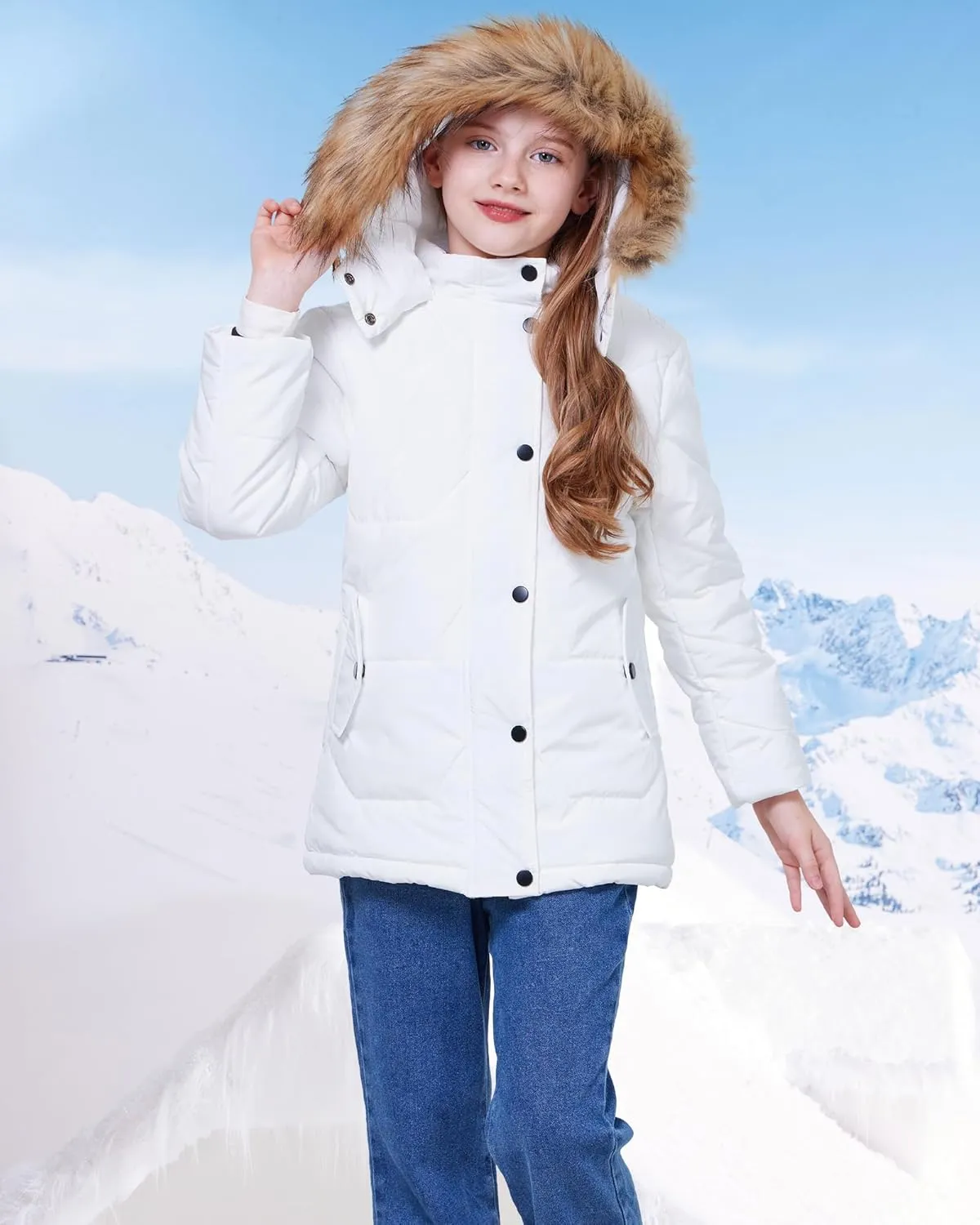WULFUL Girl's Winter Coats Outerwear Down Puffer Jacket Waterproof with Warm Fur Hood