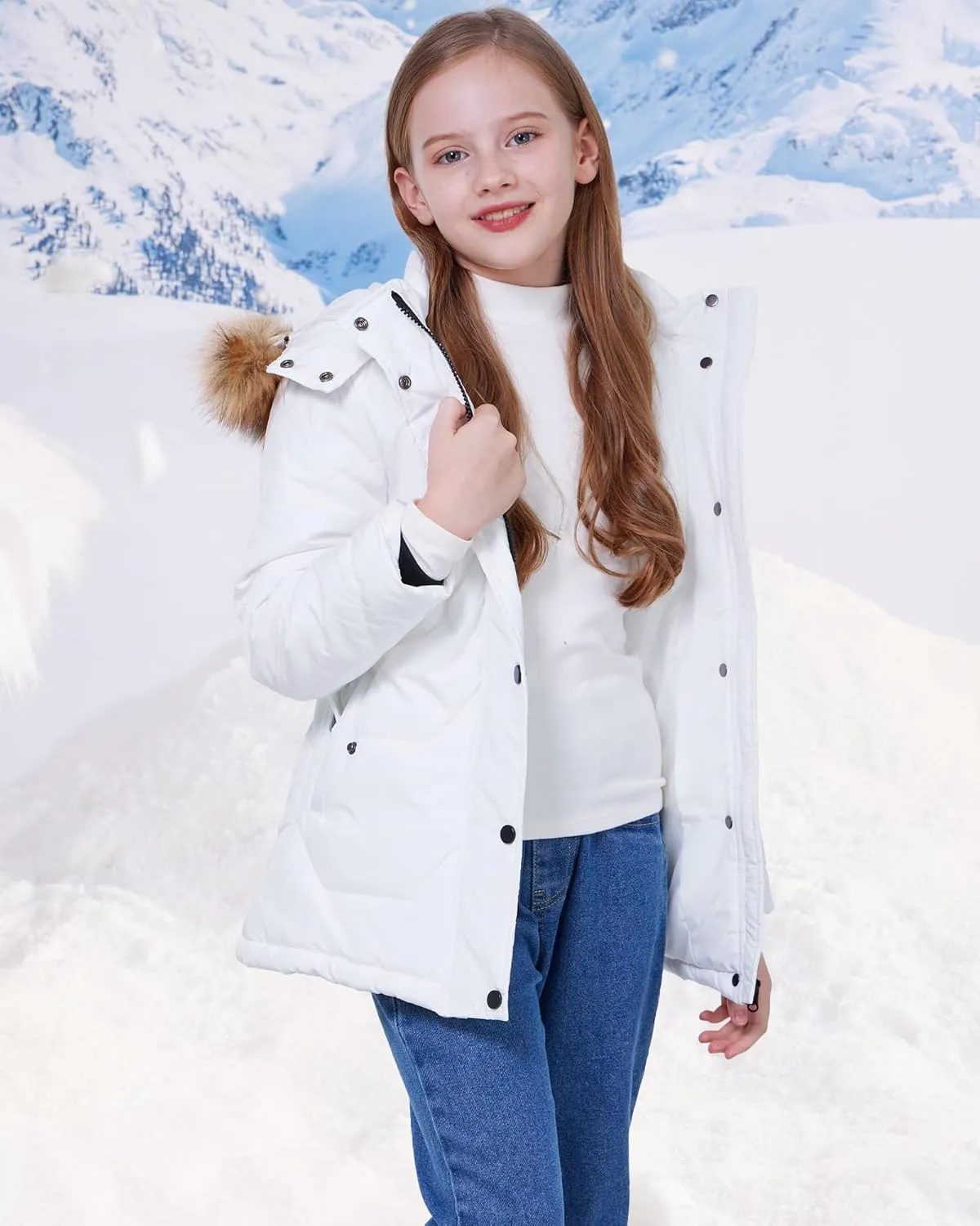 WULFUL Girl's Winter Coats Outerwear Down Puffer Jacket Waterproof with Warm Fur Hood