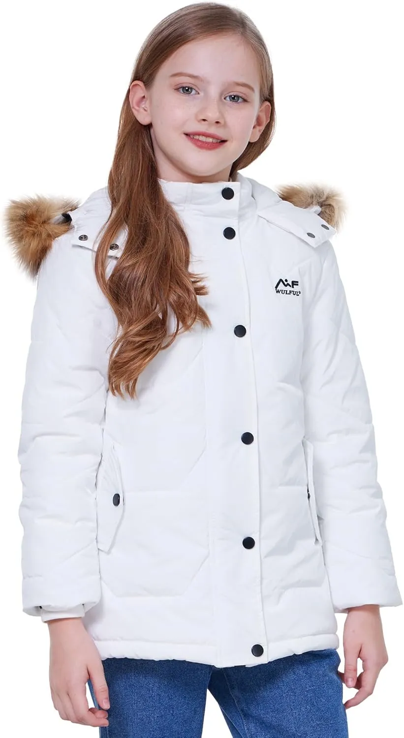 WULFUL Girl's Winter Coats Outerwear Down Puffer Jacket Waterproof with Warm Fur Hood