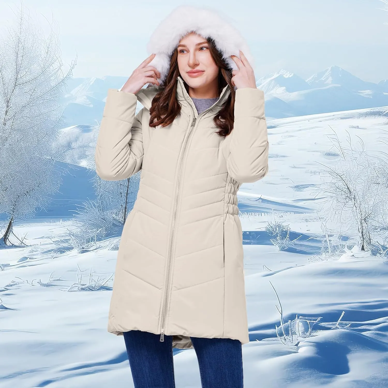 WULFUL Women's Winter Coats Long Warm Thicken Puffer Jackets Outwear With Removable Fur Hood