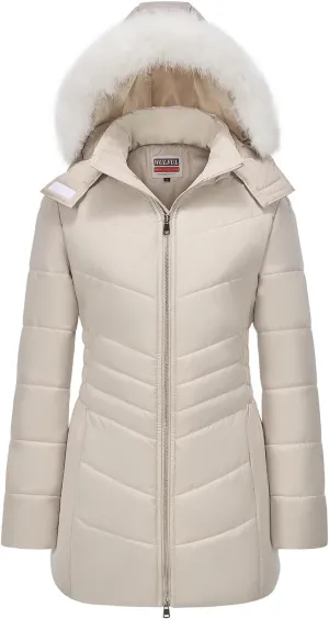WULFUL Women's Winter Coats Long Warm Thicken Puffer Jackets Outwear With Removable Fur Hood