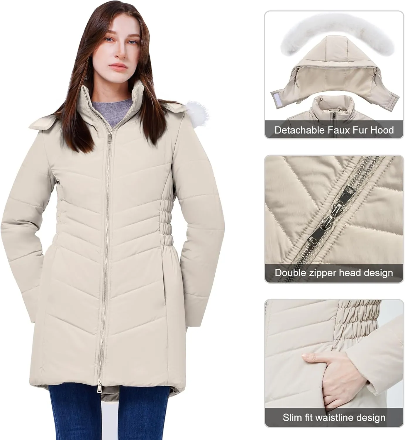WULFUL Women's Winter Coats Long Warm Thicken Puffer Jackets Outwear With Removable Fur Hood