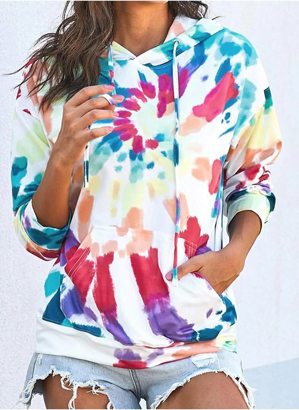 YOCUR Womens Tie Dye Crewneck Pullover Shirt Lightweight Sweatshirt Casual Loose Trendy Puff Sleeves Long Sleeve Tops
