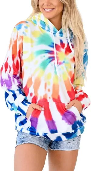 YOCUR Womens Tie Dye Crewneck Pullover Shirt Lightweight Sweatshirt Casual Loose Trendy Puff Sleeves Long Sleeve Tops