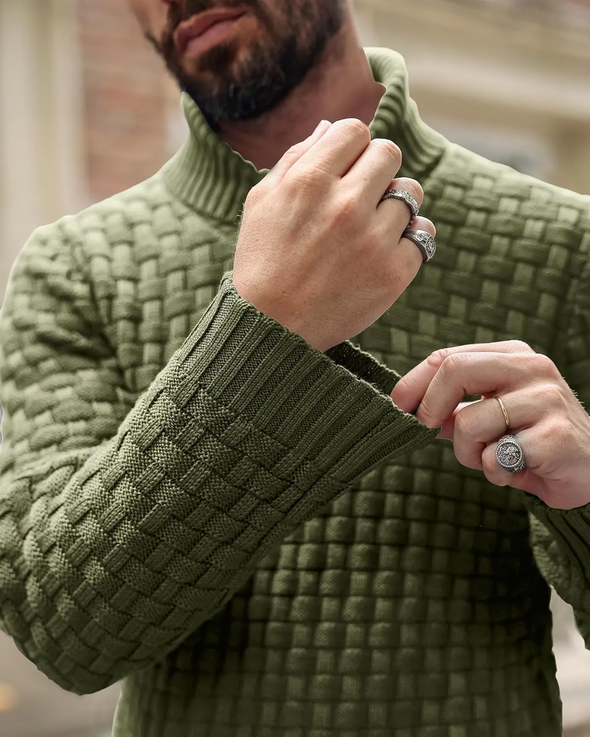 Zaitun Men's Turtleneck Sweater Shawl Collar Pullover Sweaters Regular Fit Knitted Tops