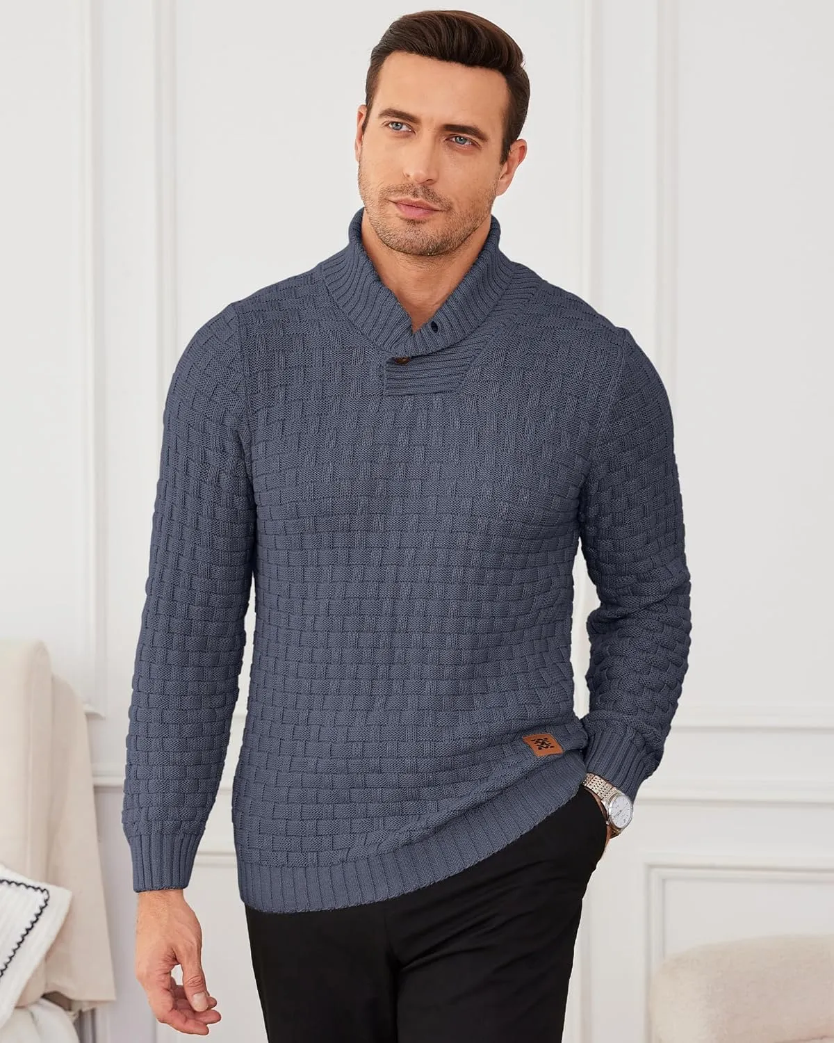 Zaitun Men's Turtleneck Sweater Shawl Collar Pullover Sweaters Regular Fit Knitted Tops
