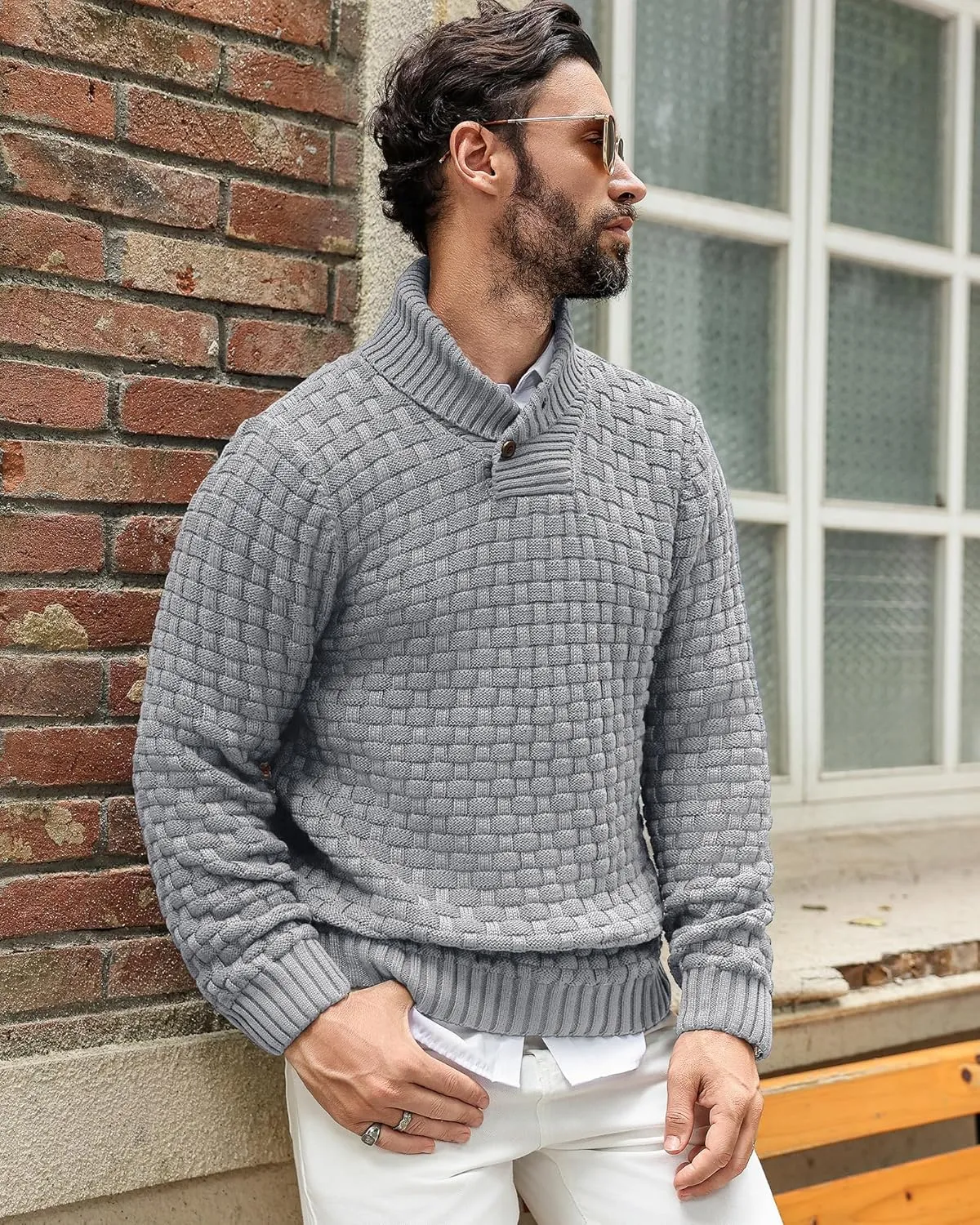 Zaitun Men's Turtleneck Sweater Shawl Collar Pullover Sweaters Regular Fit Knitted Tops
