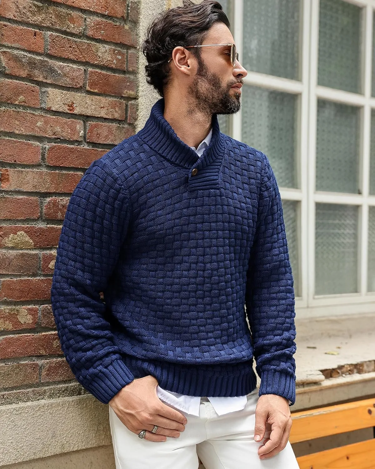 Zaitun Men's Turtleneck Sweater Shawl Collar Pullover Sweaters Regular Fit Knitted Tops