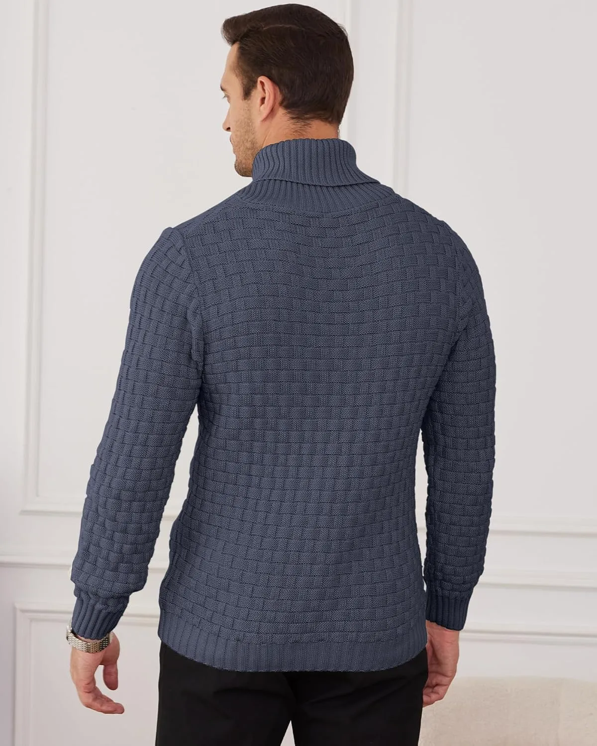 Zaitun Men's Turtleneck Sweater Shawl Collar Pullover Sweaters Regular Fit Knitted Tops