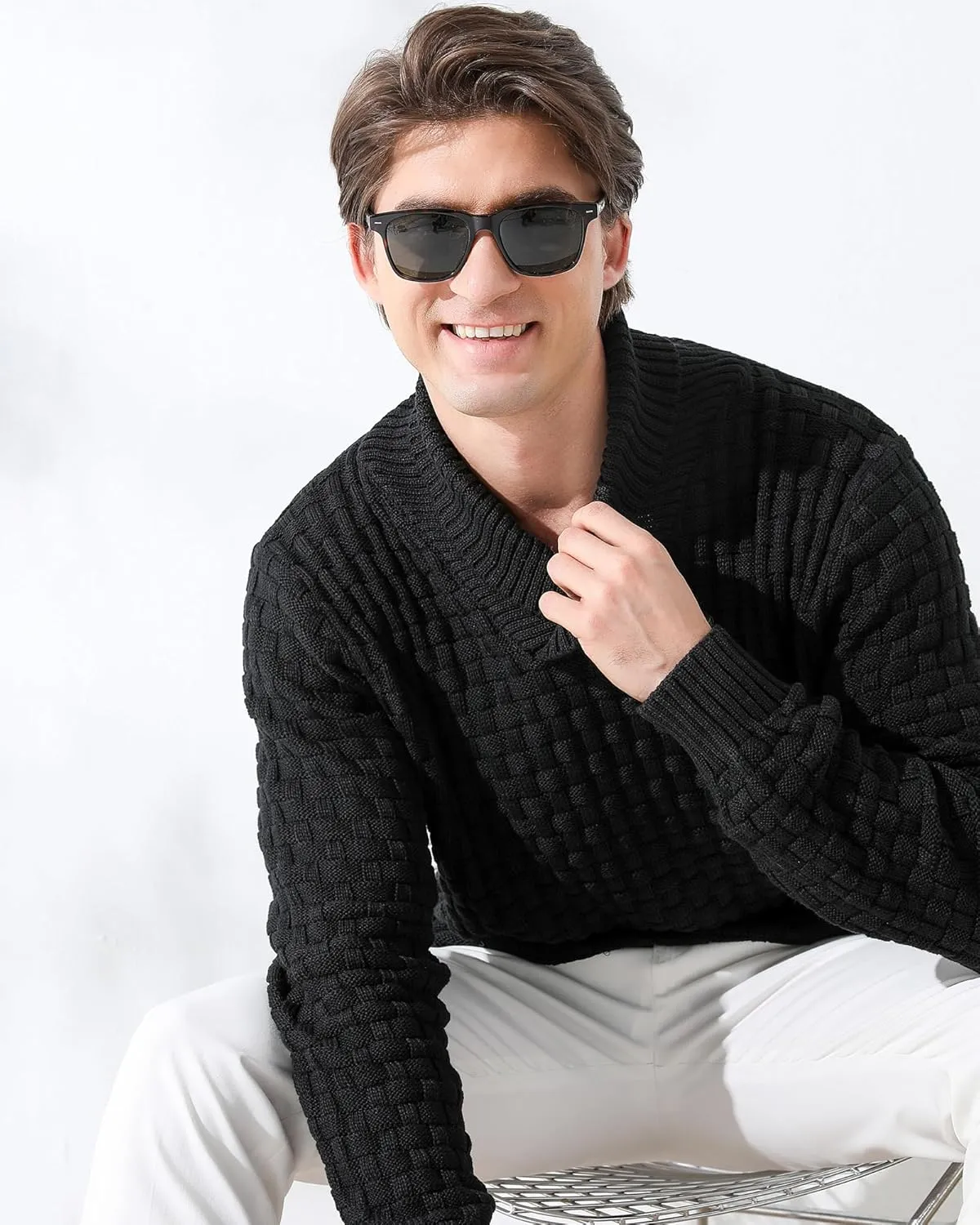 Zaitun Men's Turtleneck Sweater Shawl Collar Pullover Sweaters Regular Fit Knitted Tops