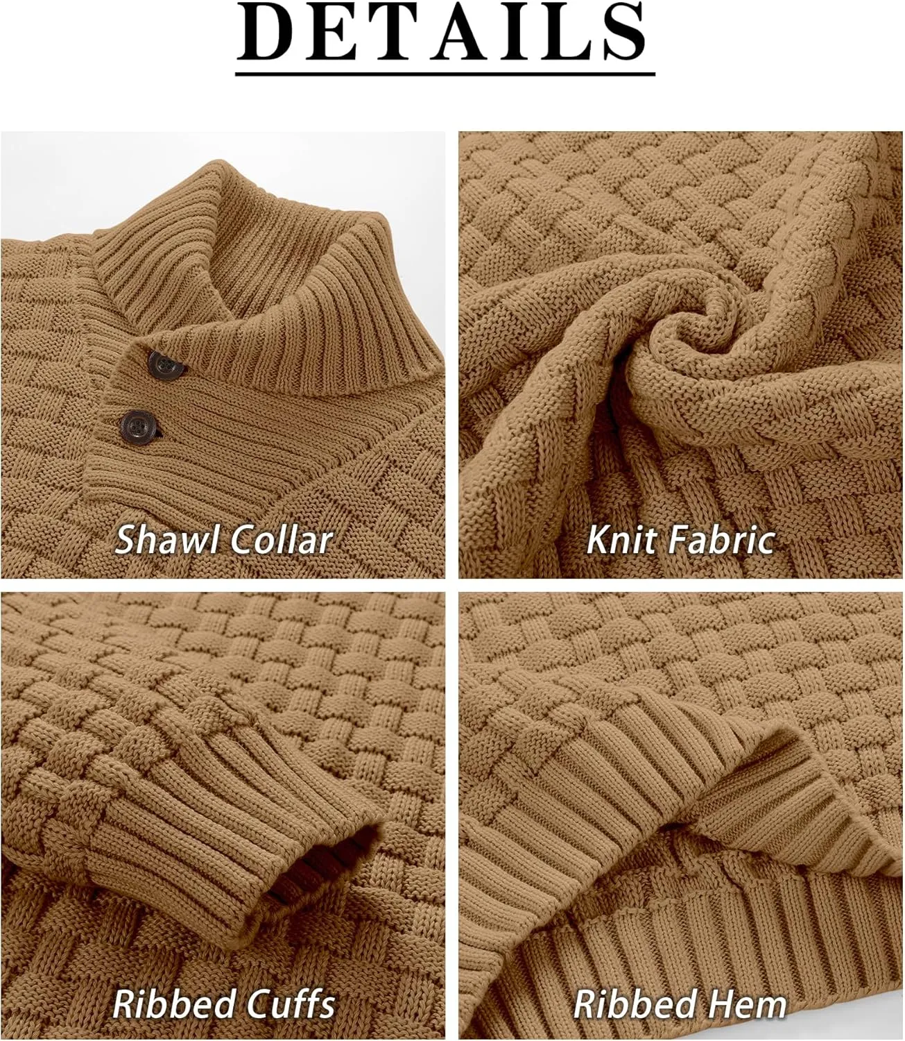 Zaitun Men's Turtleneck Sweater Shawl Collar Pullover Sweaters Regular Fit Knitted Tops