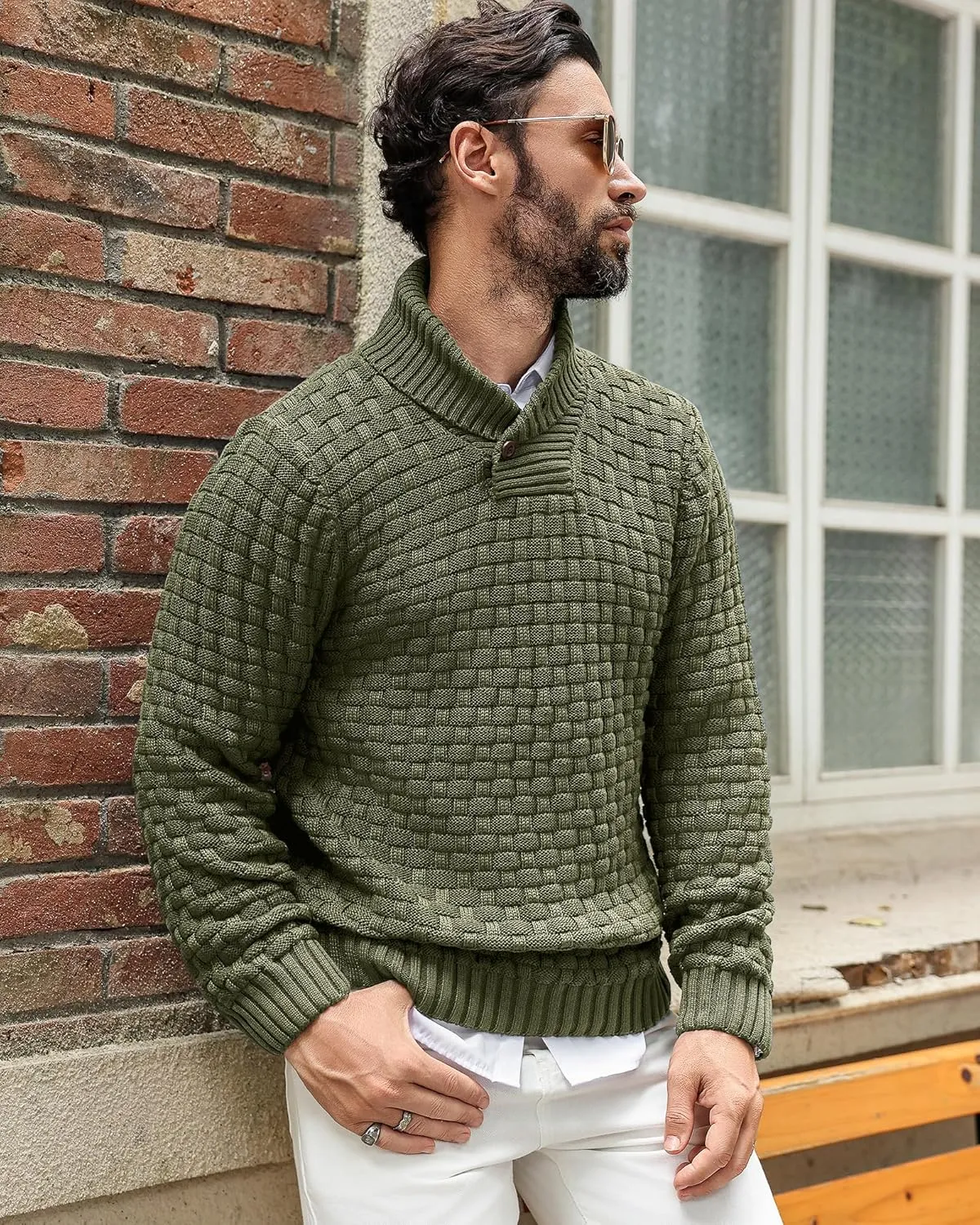 Zaitun Men's Turtleneck Sweater Shawl Collar Pullover Sweaters Regular Fit Knitted Tops