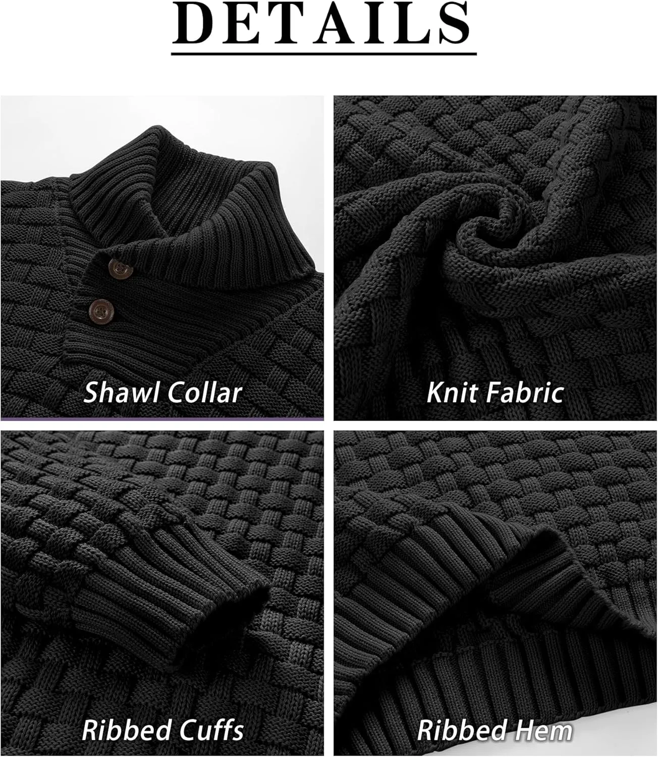 Zaitun Men's Turtleneck Sweater Shawl Collar Pullover Sweaters Regular Fit Knitted Tops