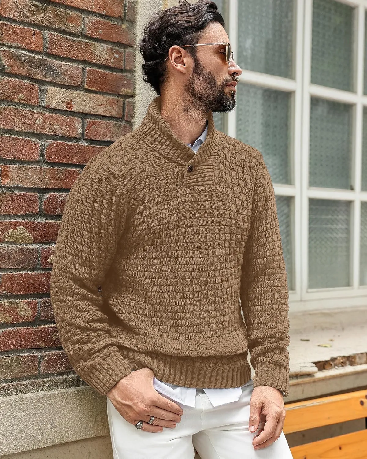 Zaitun Men's Turtleneck Sweater Shawl Collar Pullover Sweaters Regular Fit Knitted Tops