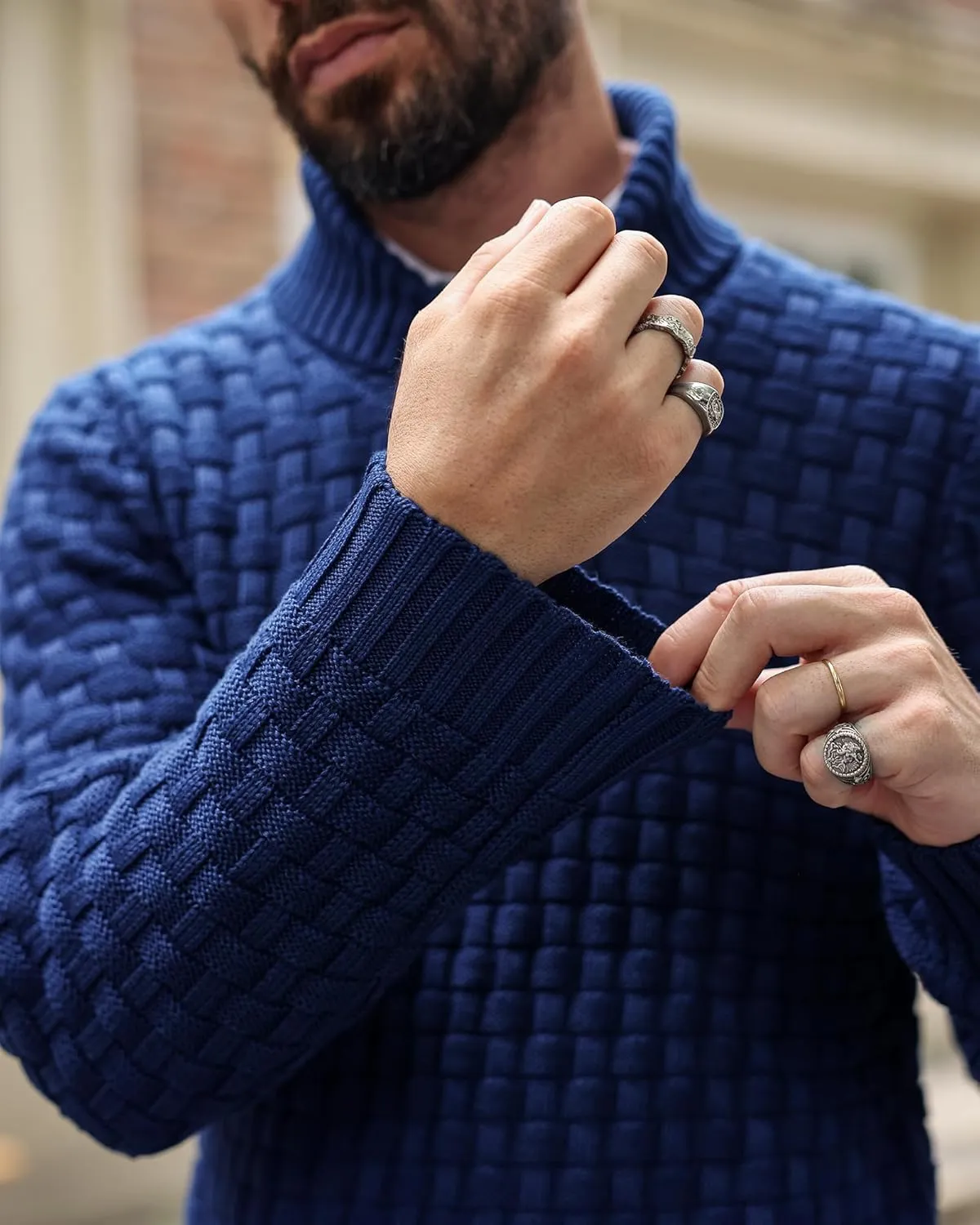 Zaitun Men's Turtleneck Sweater Shawl Collar Pullover Sweaters Regular Fit Knitted Tops