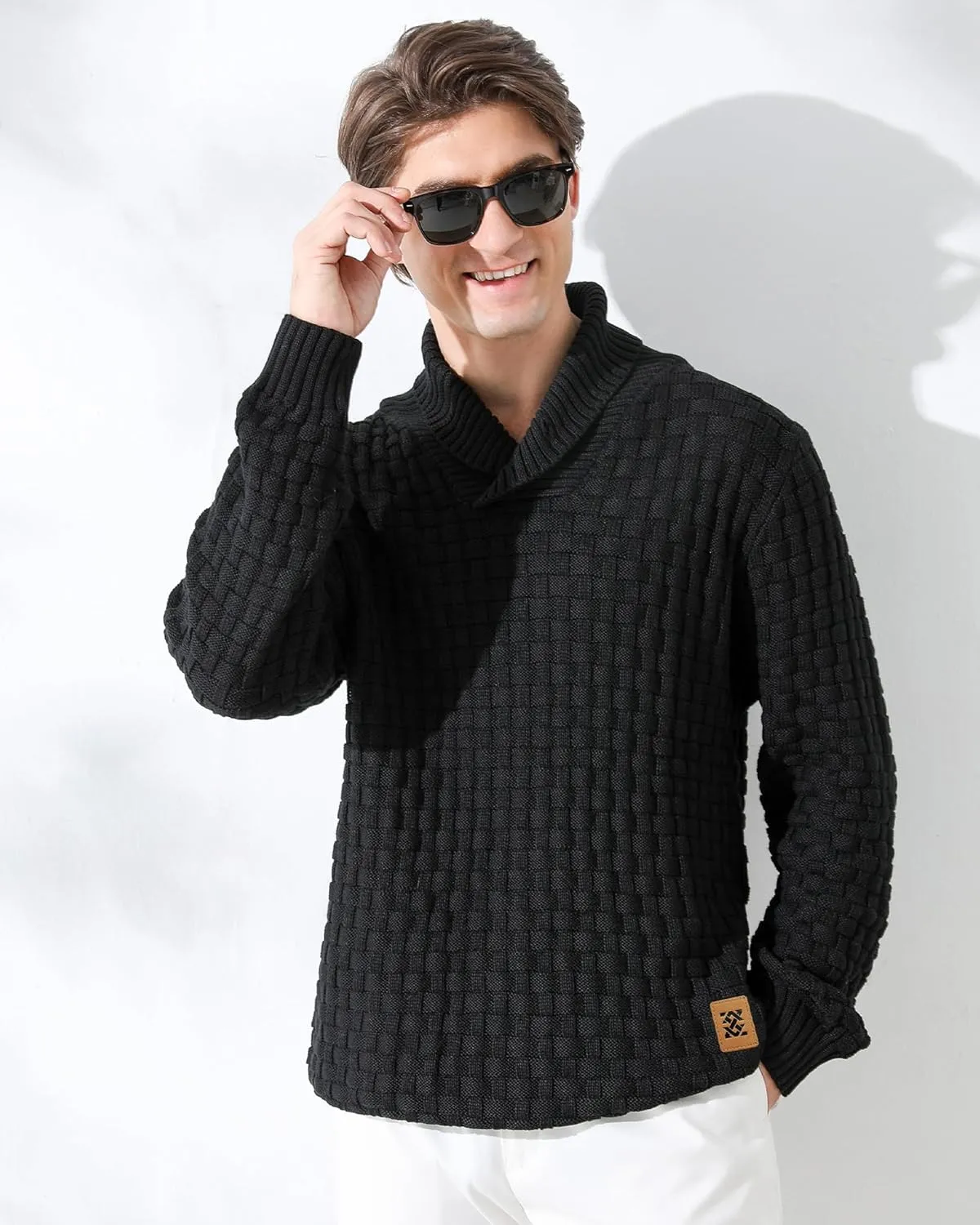 Zaitun Men's Turtleneck Sweater Shawl Collar Pullover Sweaters Regular Fit Knitted Tops