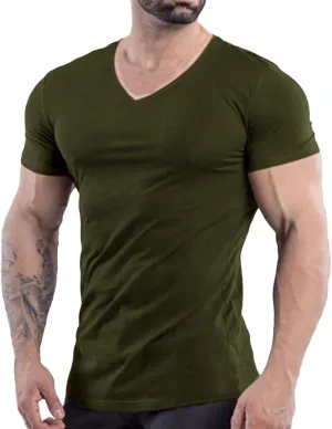 ZUEVI Men's Workout T Shirts Slim Fit Athletic Bodybuilding T-Shirts Muscle Short Sleeve V Neck Tees