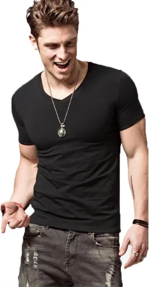 ZUEVI Men's Workout T Shirts Slim Fit Athletic Bodybuilding T-Shirts Muscle Short Sleeve V Neck Tees