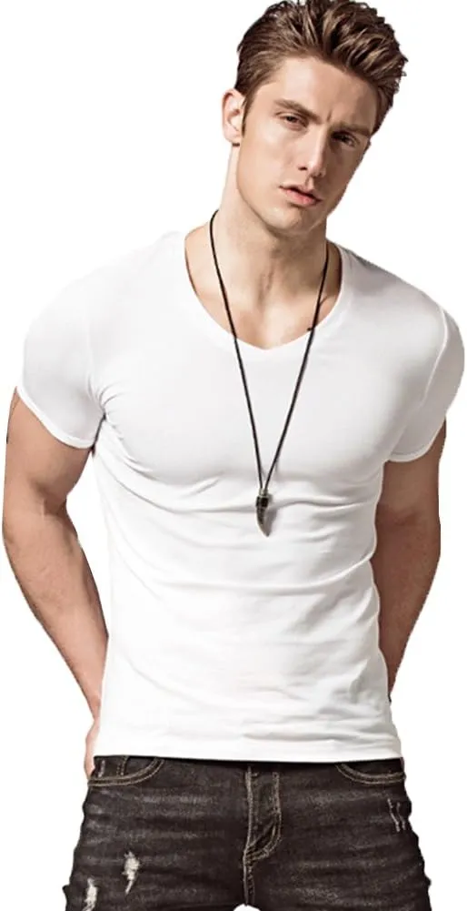 ZUEVI Men's Workout T Shirts Slim Fit Athletic Bodybuilding T-Shirts Muscle Short Sleeve V Neck Tees