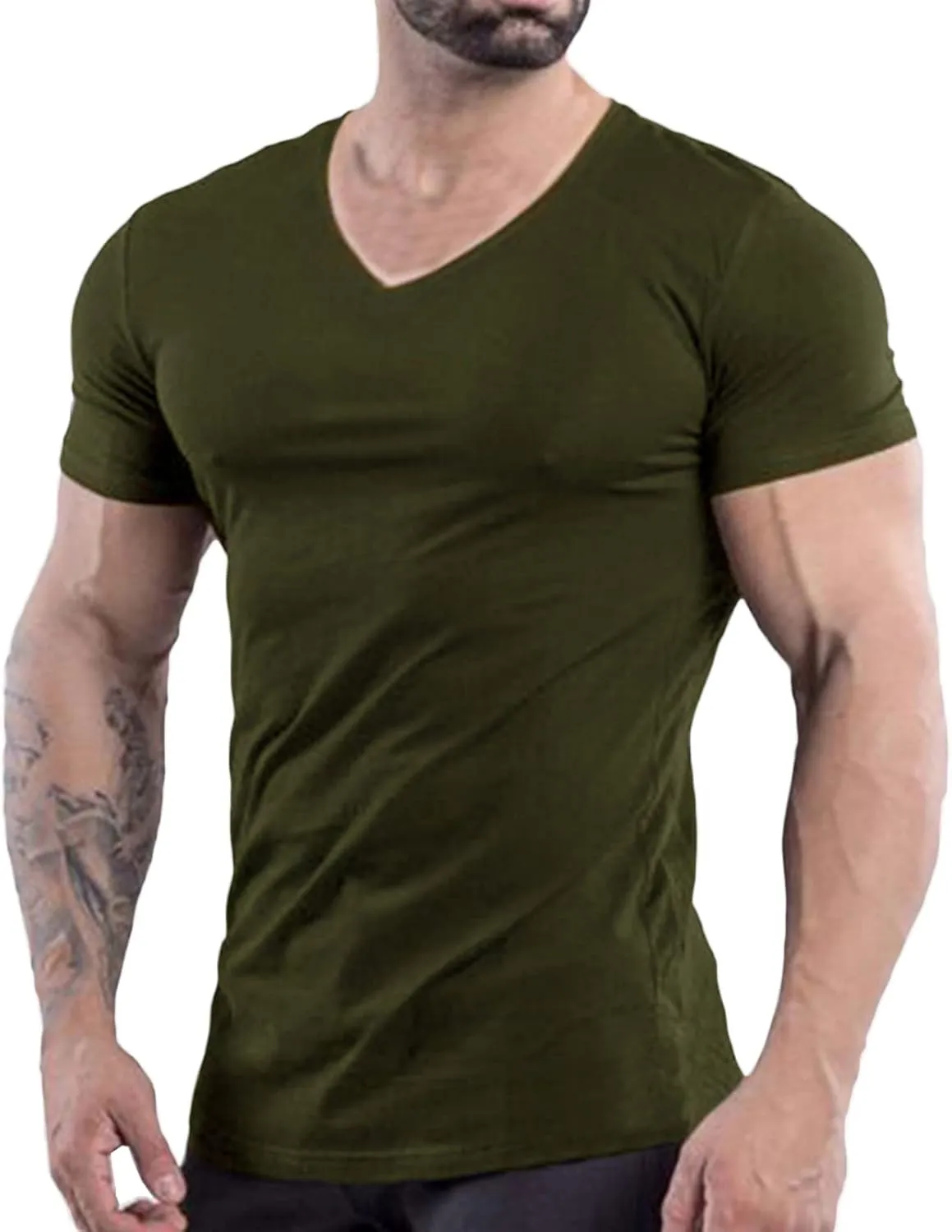 ZUEVI Men's Workout T Shirts Slim Fit Athletic Bodybuilding T-Shirts Muscle Short Sleeve V Neck Tees