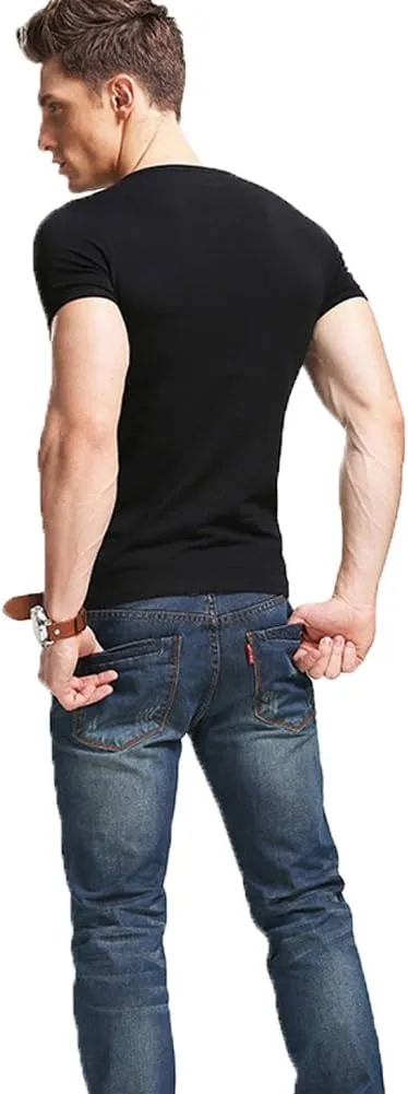 ZUEVI Men's Workout T Shirts Slim Fit Athletic Bodybuilding T-Shirts Muscle Short Sleeve V Neck Tees
