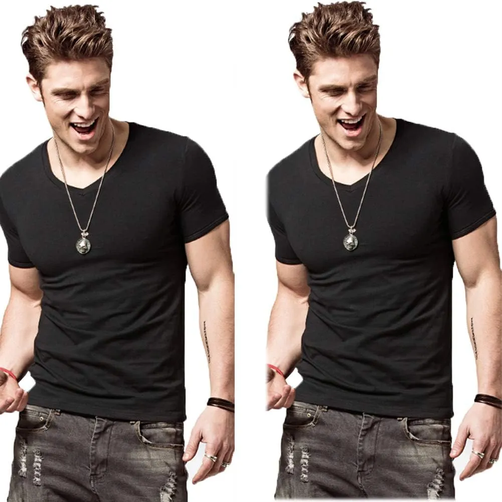 ZUEVI Men's Workout T Shirts Slim Fit Athletic Bodybuilding T-Shirts Muscle Short Sleeve V Neck Tees