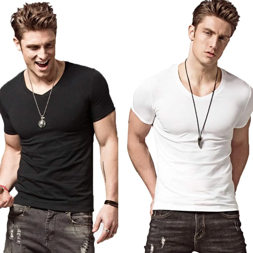 ZUEVI Men's Workout T Shirts Slim Fit Athletic Bodybuilding T-Shirts Muscle Short Sleeve V Neck Tees